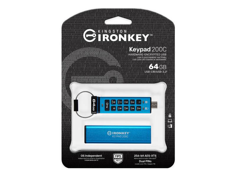 KINGSTON���h�yIronKey Keypad 200�w�髬�[�K��LUSB-C�H����(64GB)(IKKP200C/64GB)