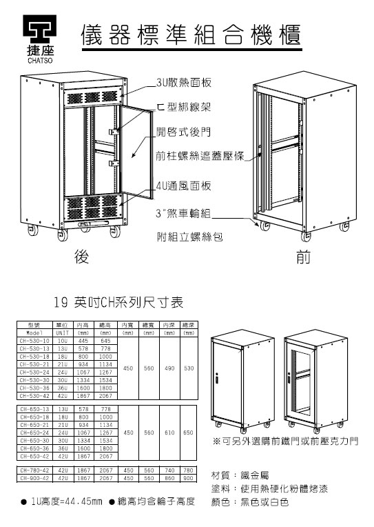 配件 標準機箱 機架式機櫃可提供簡化的元件安裝和存放,增強的電源