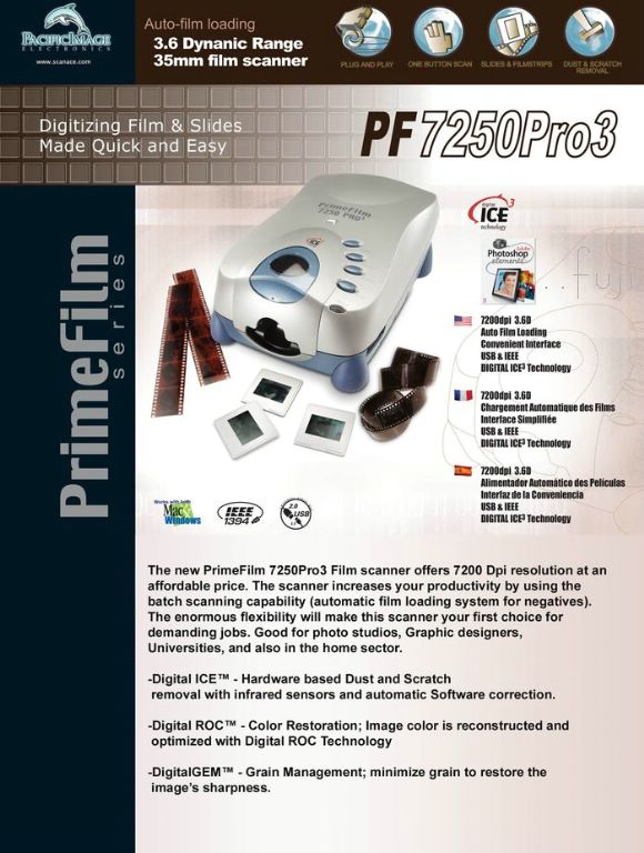 數位蘋果網 PacificImage全譜PrimeFilm 7250Pro3專業底片掃描器(自動進片) (訂購編號：P776)